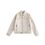 Unisex Jacket Vintage Suede Stitching Pu Turn-down Collar Coat Men and Women Loose Jacket
