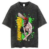 Vintage washed anime cotton T-shirt Harajuku