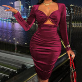 Women Dress Sexy Deep V-neck Top Hollow-out Slim-Fit Hip Skirt