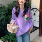 Women Knitwear Autumn Three-Dimensional Flower round Neck Sweater Loose Sweater