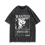 Anime Nika Luffy Washed Old Retro T-Shirt Short Sleeve