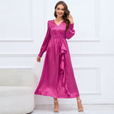 Women Date Dress Autumn and Winter V-neck Bubble Long Sleeve Dress