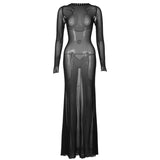 Women Dresses Spring Sexy Mesh Backless Long Sleeves Dress