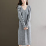 Women Knitwear Spring and Autumn V-neck Mid-Length Sweater Sweater