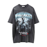 Men Vintage T-shirt Vintage Print Short-Sleeved T-shirt Men's Distressed round Neck Summer Loose