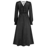Women Date Dress Autumn and Winter V-neck Bubble Long Sleeve Dress