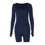 Women Jumpsuit Spring Sexy U Collar Back Zipper Slim Fit Long Sleeve Jumpsuit
