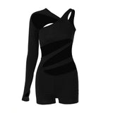Women Jumpsuit Summer Hollow Shoulder Sleeve Short Jumpsuit