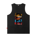 Men Vest Flame Rose Print Sleeveless T-shirt Men Oversize Hip Hop Retro Tank-Top Summer