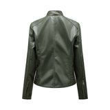 Red Leather Jacket Casual Leather Clothing Women's Stand Collar Zipper Slim Fit Motorcycle Clothing