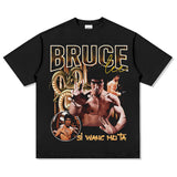 Mens Vintage Boxer T-Shirt ruceLee American vintage washed do old long short sleeve loose T-shirt
