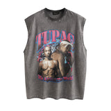 Men Vest Vintage Flame Print Sleeveless T-shirt