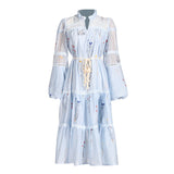 Women Dresses Spring Lantern Sleeve Embroidery Voile High Waist Dress (Qymy0409)