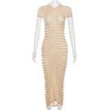 Women Dresses Autumn Short Sleeve Long Skirt Sexy Slim Knit Dress (Bla0420)