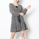 Women Dresses Vintage Printing Dress Long Sleeve Skirt (Qymy0409)