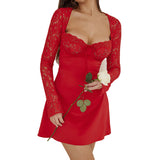 Women Dresses Lace Sexy Long Sleeve Short Dress
