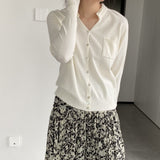 Women Cardigan Sweater Autumn Single Breasted Loose-Fitting V-neck Long Sleeves Knitted Sweater Cardigan 8t8306