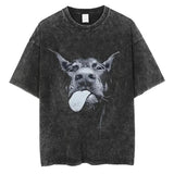 Rottweiler Doberman Vintage Washed T Shirt Men's Hip Hop