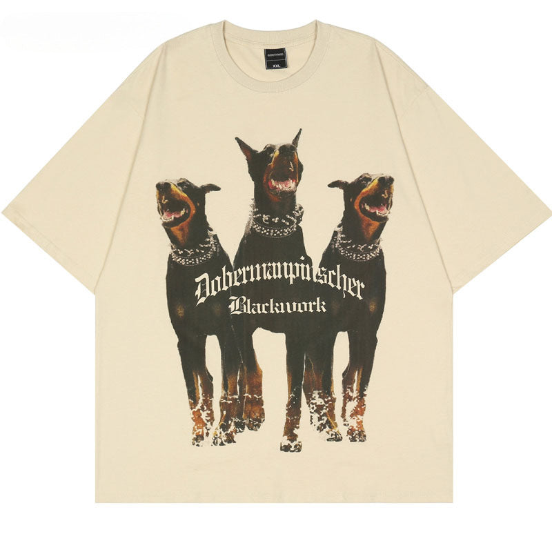 Vintage Doberman Dog Graphic Print Man T-Shirt Oversized