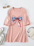 Summer Crew Neck Loose T-Shirt Bow Printing Loose