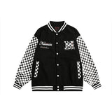 Unisex Jacket Checkerboard PU Leather Baseball Uniform Embroidered Baseball Jacket Jacket