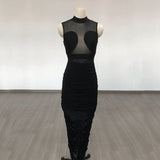 Women's Evening Dress Summer Sexy Mesh round Neck Sheath Dress