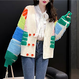 Women Knitted Cardigan Colorful Towel Embroidery Sweater Cardigan Autumn Loose Knitted Coat