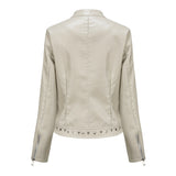 Red Leather Jacket Rivet Leather Clothing with Stand Collar