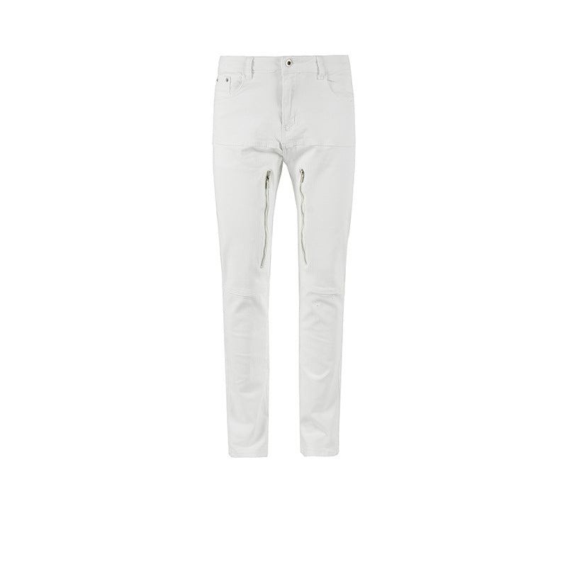 MIJKO Men Vintage Pants MIJKO Zipper Trim Trousers Slim-Fit Jeans