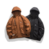 Unisex Winter Cotton Coat Three-Dimensional Pocket Hooded down Jacket Retro Workwear down Jacket