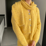 Women Knitted Two-Piece Set Cardigan Skirt Scarf Three-Piece Set Button Knitted Sweater Casual Suit 1t8852