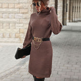 Women Knitted Sweater Autumn and Winter Turtleneck Woolen Skirt