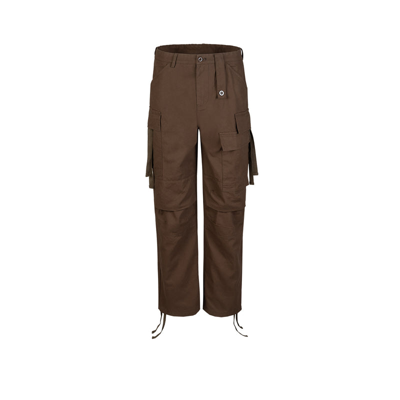 MIJKO Men Vintage Pants MIJKO streamer drawstring multi-pocket overalls trendy straight slacks