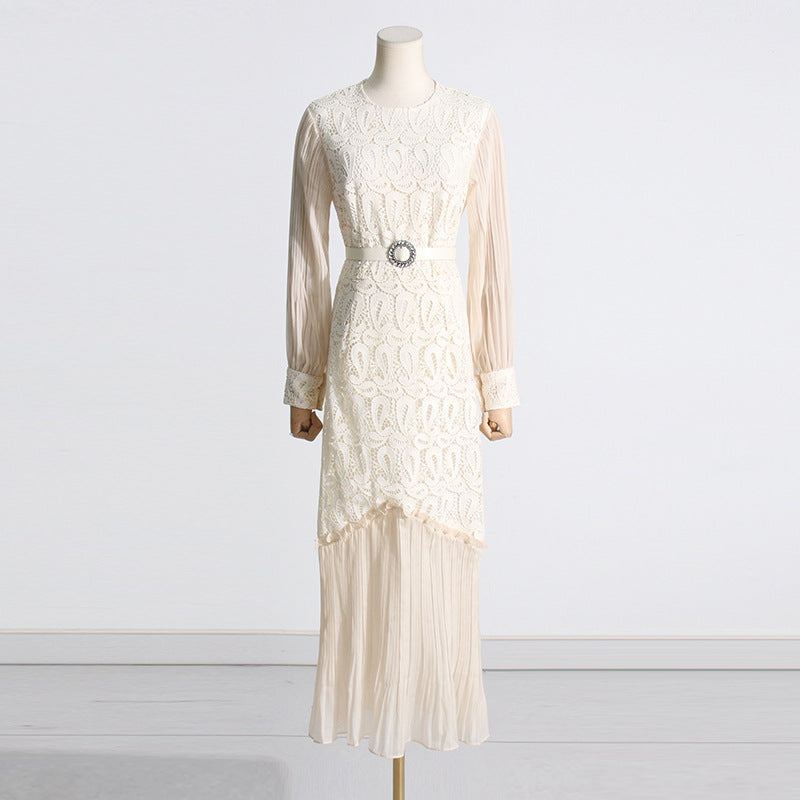 Women Dresses Spring Embroidery Mesh Dress Long Dress (Qymy0409)