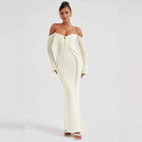 Women Dresses Spring Sexy Backless Lace up Slim Fit Hollow out Long Sleeve Dress