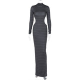 Women Dresses Winter Slim Hollow out Split Long Sleeve Dress