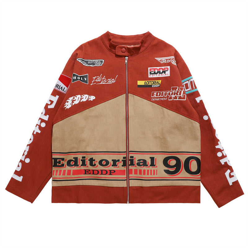 Men Jacket Coat Racing Suit Jacket Men's Ins Loose Color Matching Stitching Letter Printing
