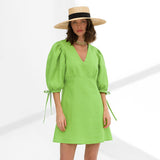 Women Dress Dress Women's Autumn Simplicity Loose Puff Sleeves A- line Skirt