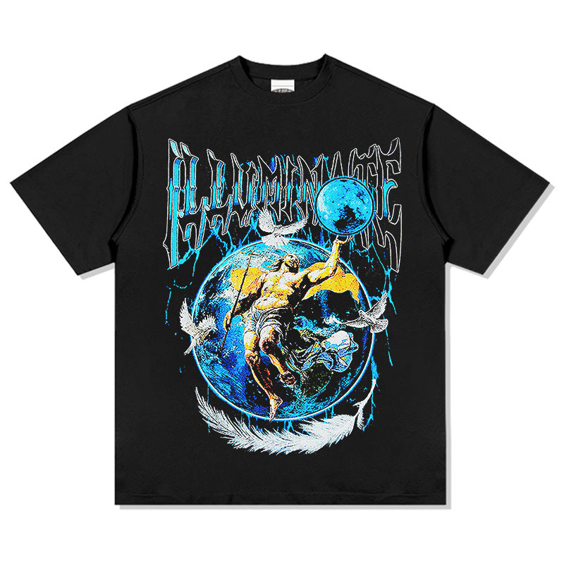 Mens Vintage Rock Band T-Shirt Vintage White Ink Print Short Sleeve Loose T-Shirt
