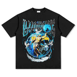 Mens Vintage Rock Band T-Shirt Vintage White Ink Print Short Sleeve Loose T-Shirt