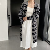 Women Cardigan Sweater Striped Sweater Autumn and Winter Loose-Fitting Long Sleeve Sweater W2361