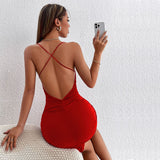 Women Dress Summer Sheath Sexy Backless Spaghetti Straps Knitted Y2g Dress