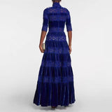 Women Dresses Spring Vintage Embroidered Turtleneck Long Dress (Qymy0409)