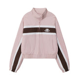 Women Jacket Striped Color Stitching Stand-Collar Jacket Autumn Casual Loose Jacket