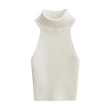 Women Sweater Knitwear Retro Turtleneck Knitted Vest Autumn Top