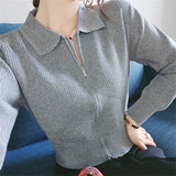 Women Knitwear Autumn and Winter Zipper Polo Collar Sweaters Cardigan