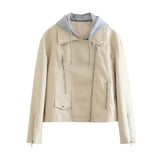 Women Leather Jacket Spring and Autumn Motorcycle Pu Clothing Loose Short Washed Leather Jacket