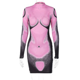 Women Dresses Spring Slim-Fitting round Neck Sheath Long Sleeve Dress