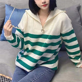 Women Knitwear Autumn and Winter Striped Lapel Knitwear Loose Sweater