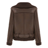 Red Leather Jacket Fall/Winter Suede Fabric Jacket Turn-down Collar Coat